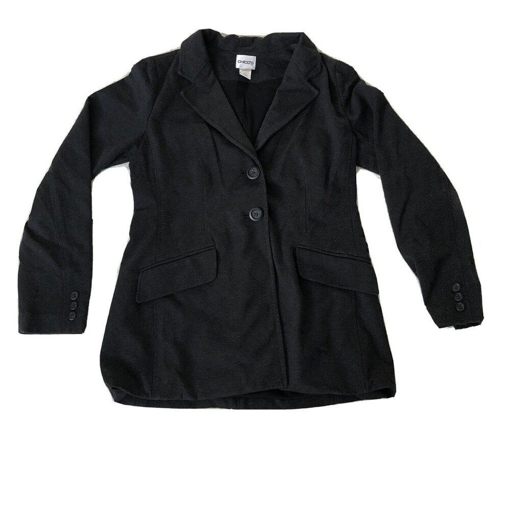 CHICO'S Sz 0 Small Size 4 Black Grey Stretch Jacket Career Women's Top